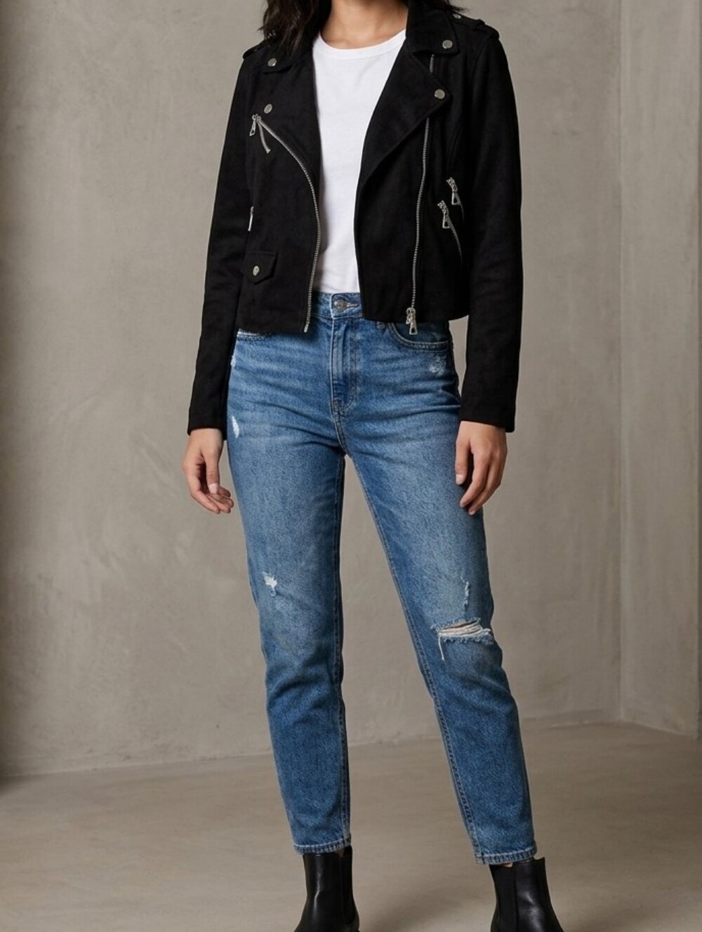 Urban Republic Cropped Black Faux Suede Biker Moto Jacket Medium
